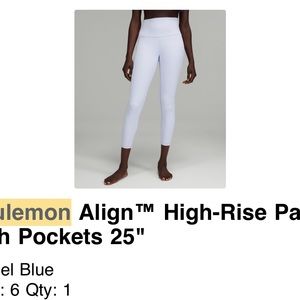 Lululemon align high rise pant with pockets size 6